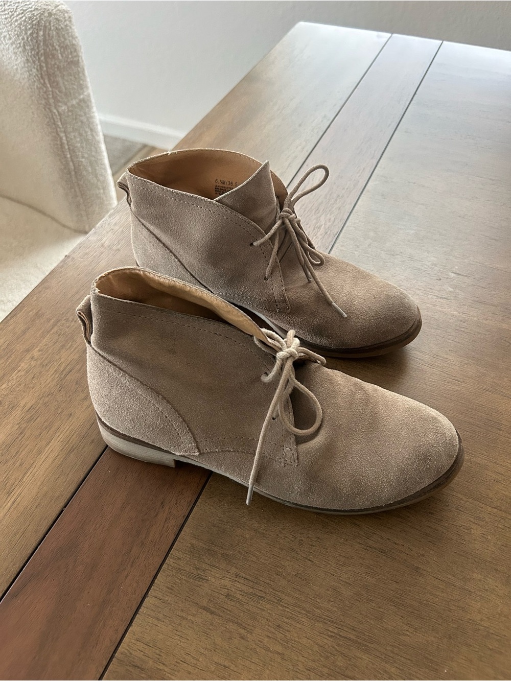 Lucky Brand Suede Lace-Up Ankle Booties in Taupe